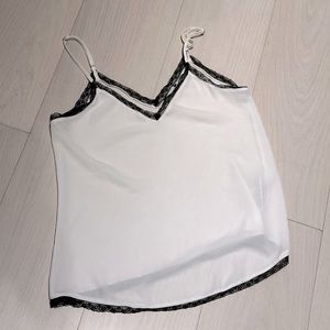 Pretty lace cami - white tank top with black lace trim